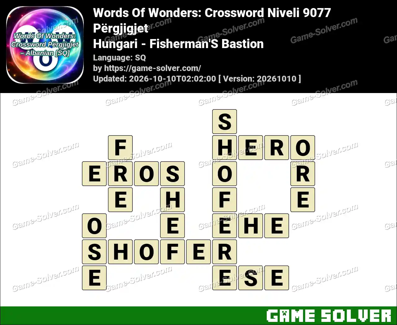 Words Of Wonders: Crossword Niveli 9077 Përgjigjet – Hungari – Fisherman’S Bastion